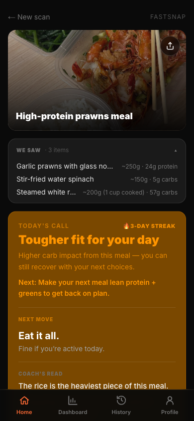 Meal decision result with coach card