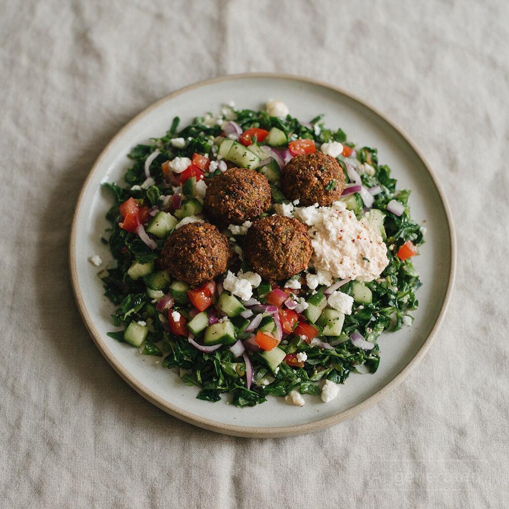 SuperGreens Base with Falafel, Crazy Feta, and All the Vegetable Toppings