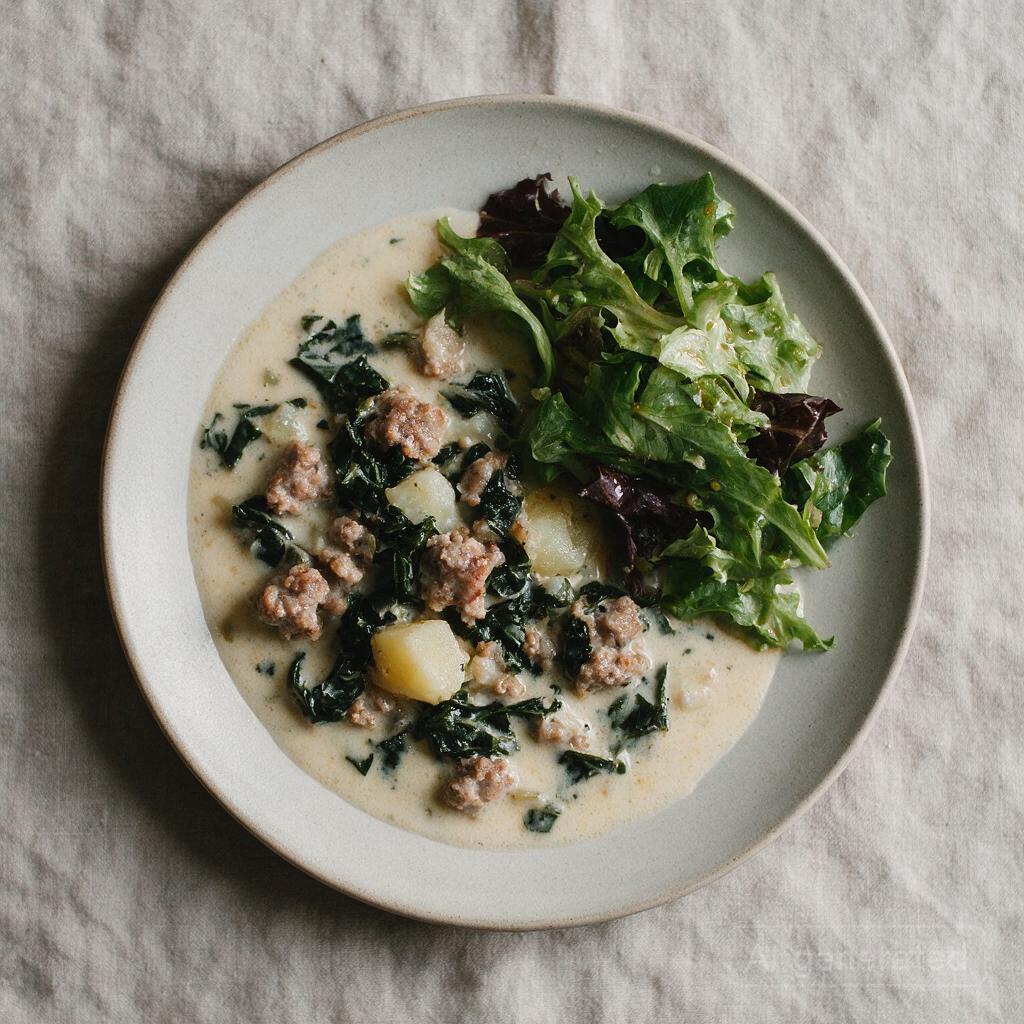 Zuppa Toscana soup with salad