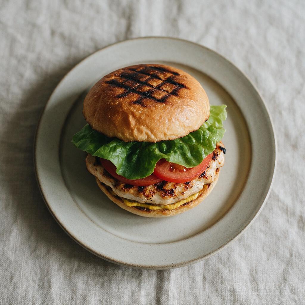 Grilled Chicken Sandwich with lettuce, tomato, and mustard