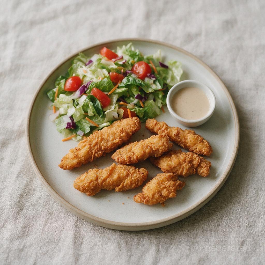 Whatachick'n Strips with garden salad and light dressing