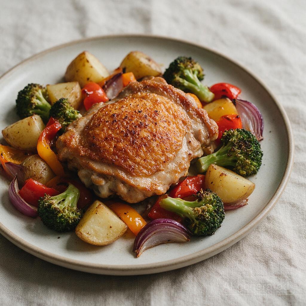 Sheet pan chicken thighs with whatever vegetables need using
