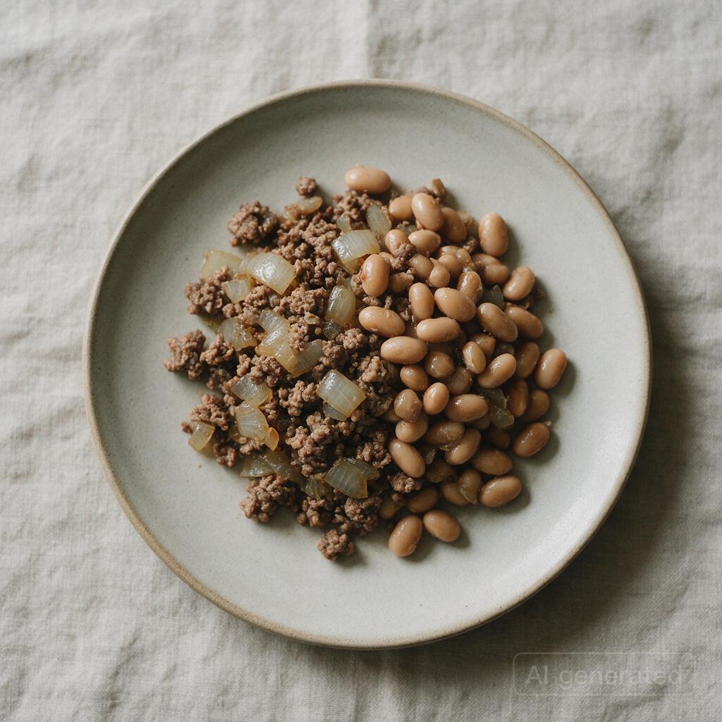 Ground meat with onions and a can of beans or tomatoes