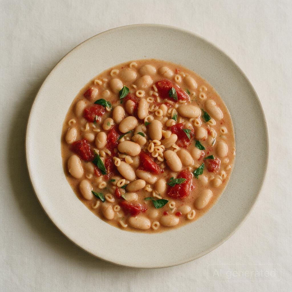 Soup with beans, tomatoes, and pasta or rice