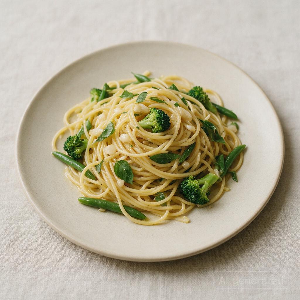 Pasta with garlic, olive oil, and anything green that's in the fridge