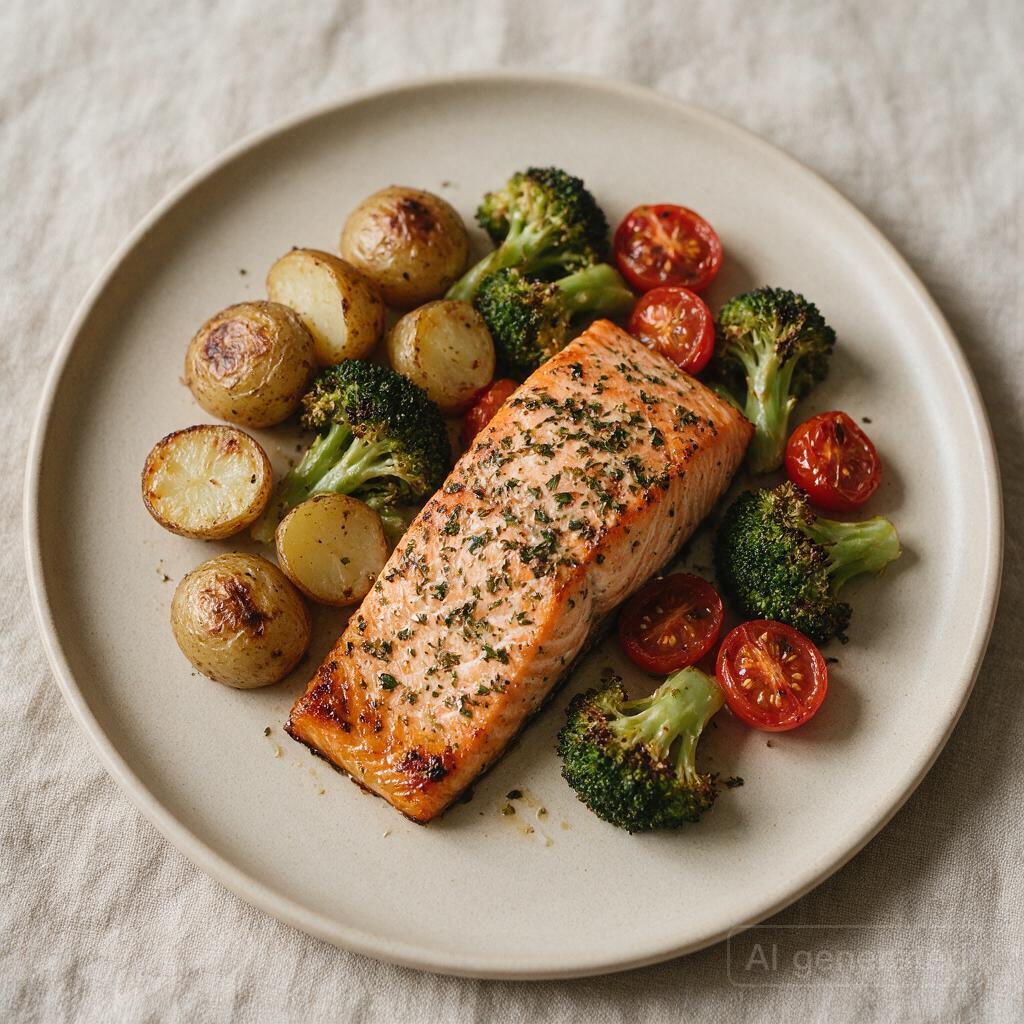Sheet pan with protein and vegetables that roast at the same temperature