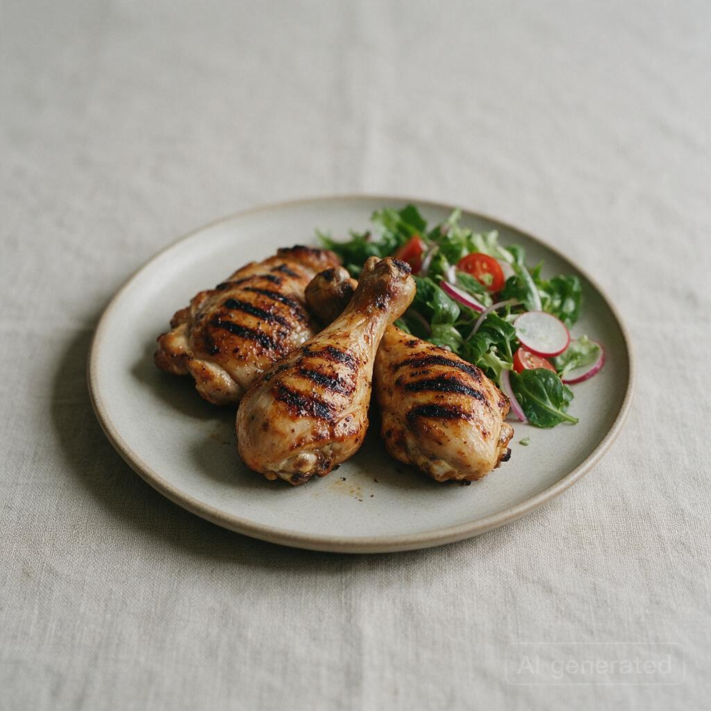 Grilled chicken drumsticks or thighs with side salad