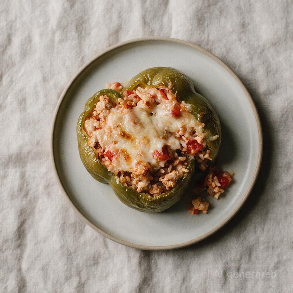 Stuffed bell peppers with turkey, rice, tomatoes, and cheese