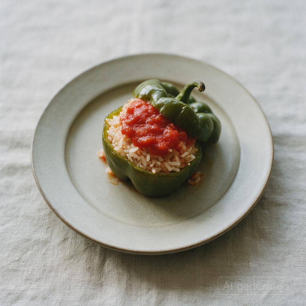 Stuffed bell peppers with rice and tomato sauce