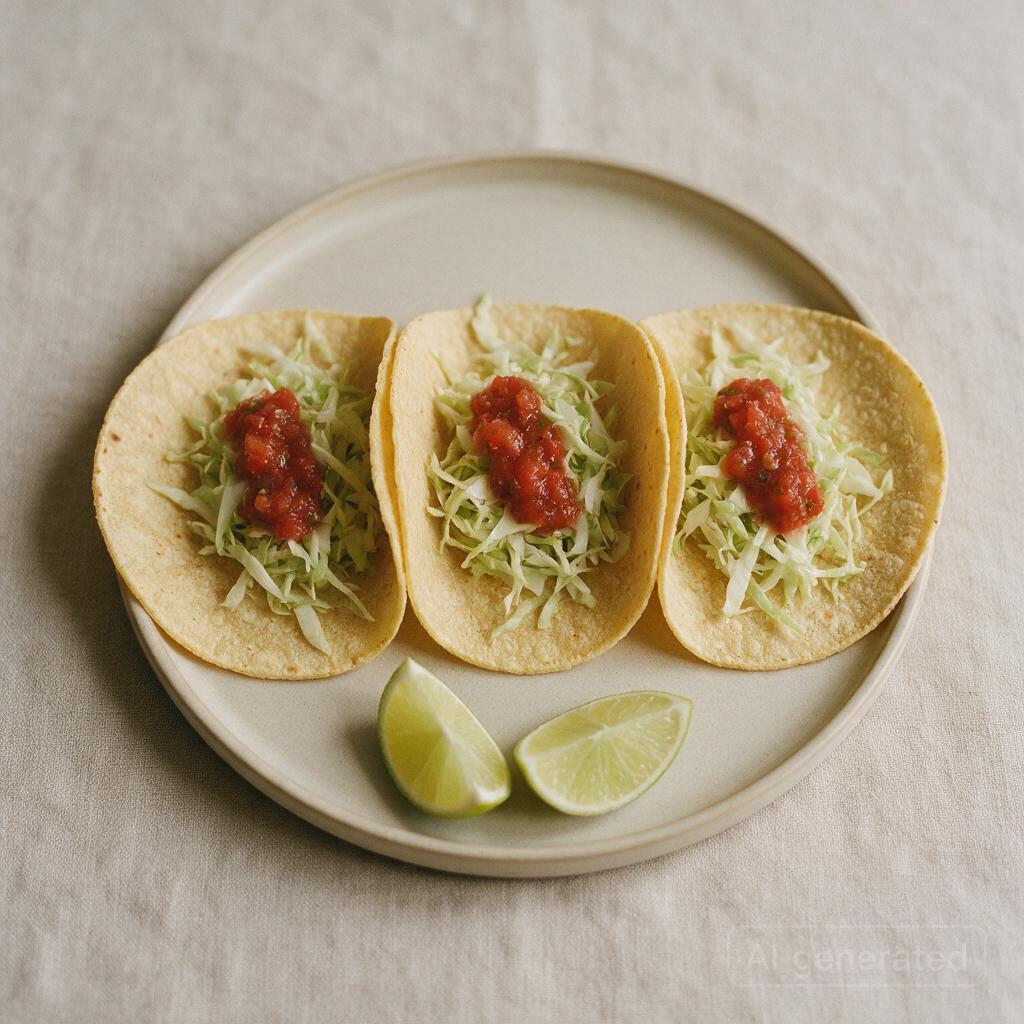 Tacos with shredded cabbage, salsa, and lime