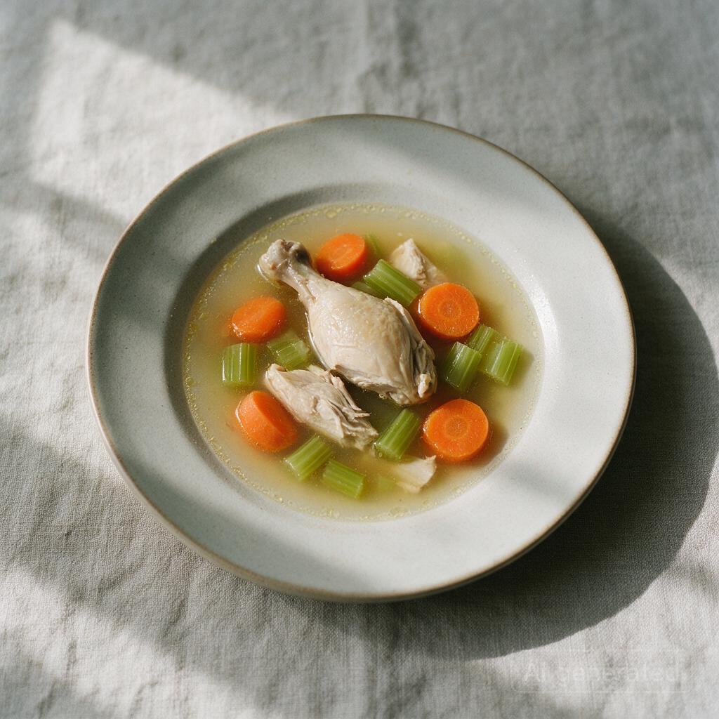 Chicken soup with carrots, celery, and broth