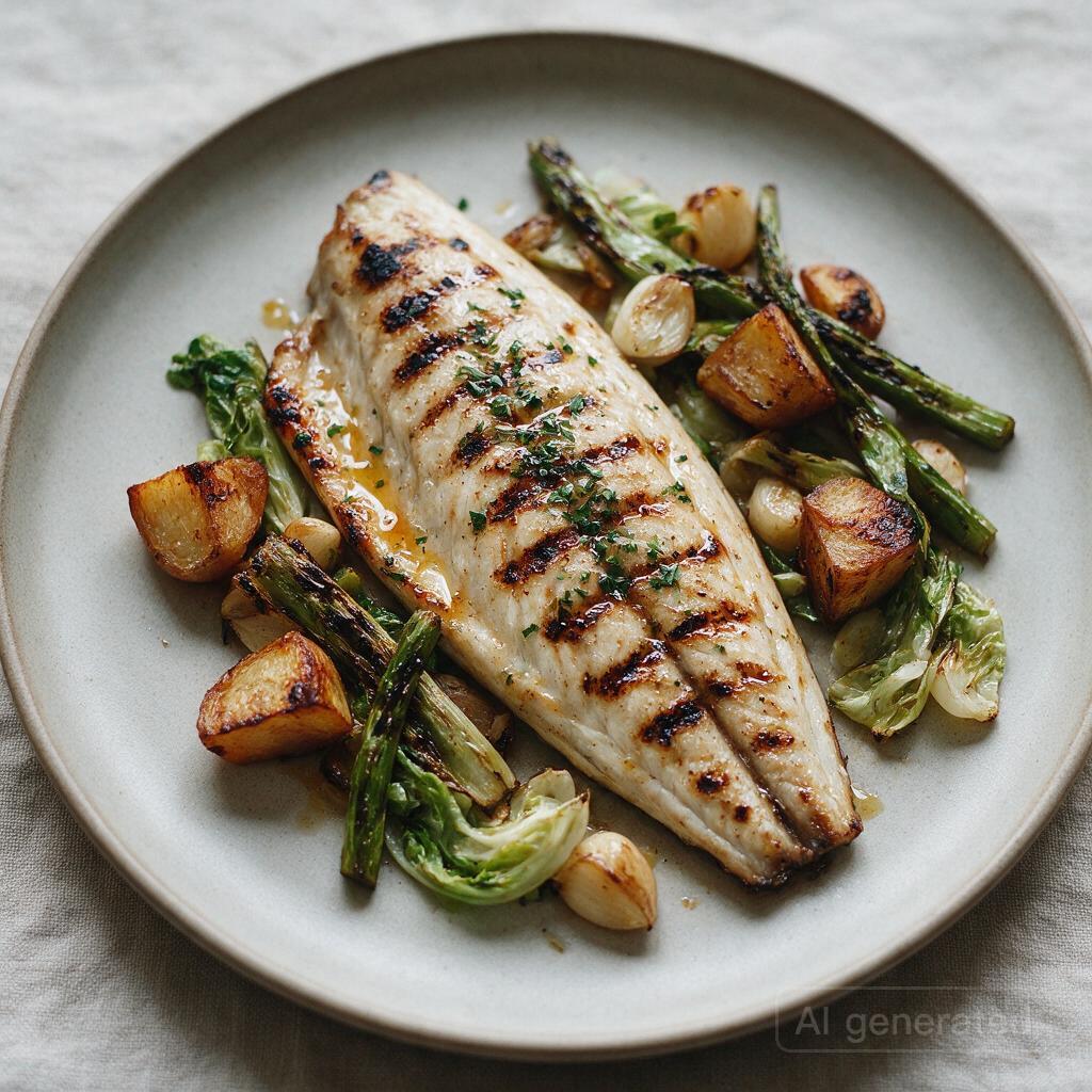 Grilled branzino with seasonal vegetables