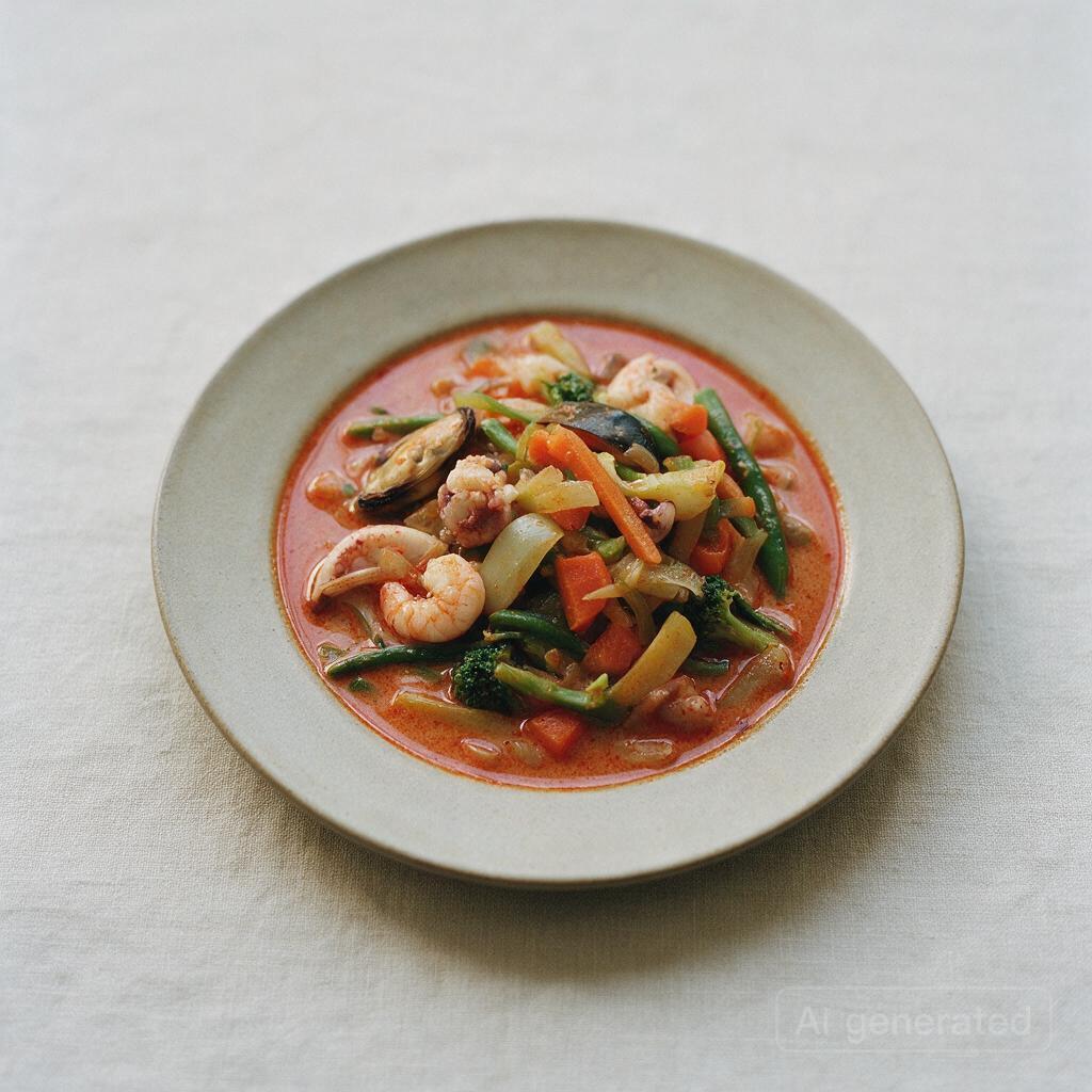 Seafood curry with extra vegetables, no cream or cheese additions