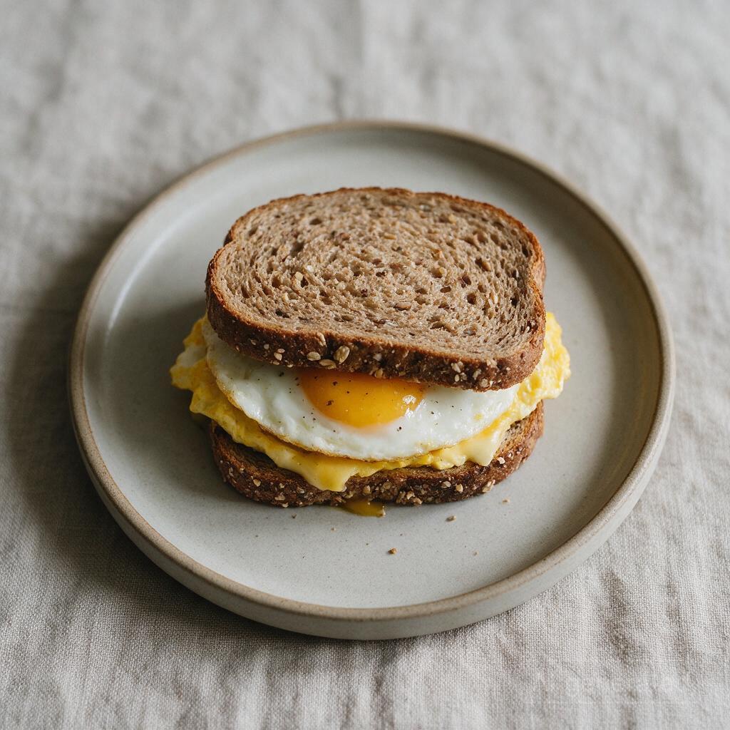 Egg-based breakfast sandwich on whole grain bread