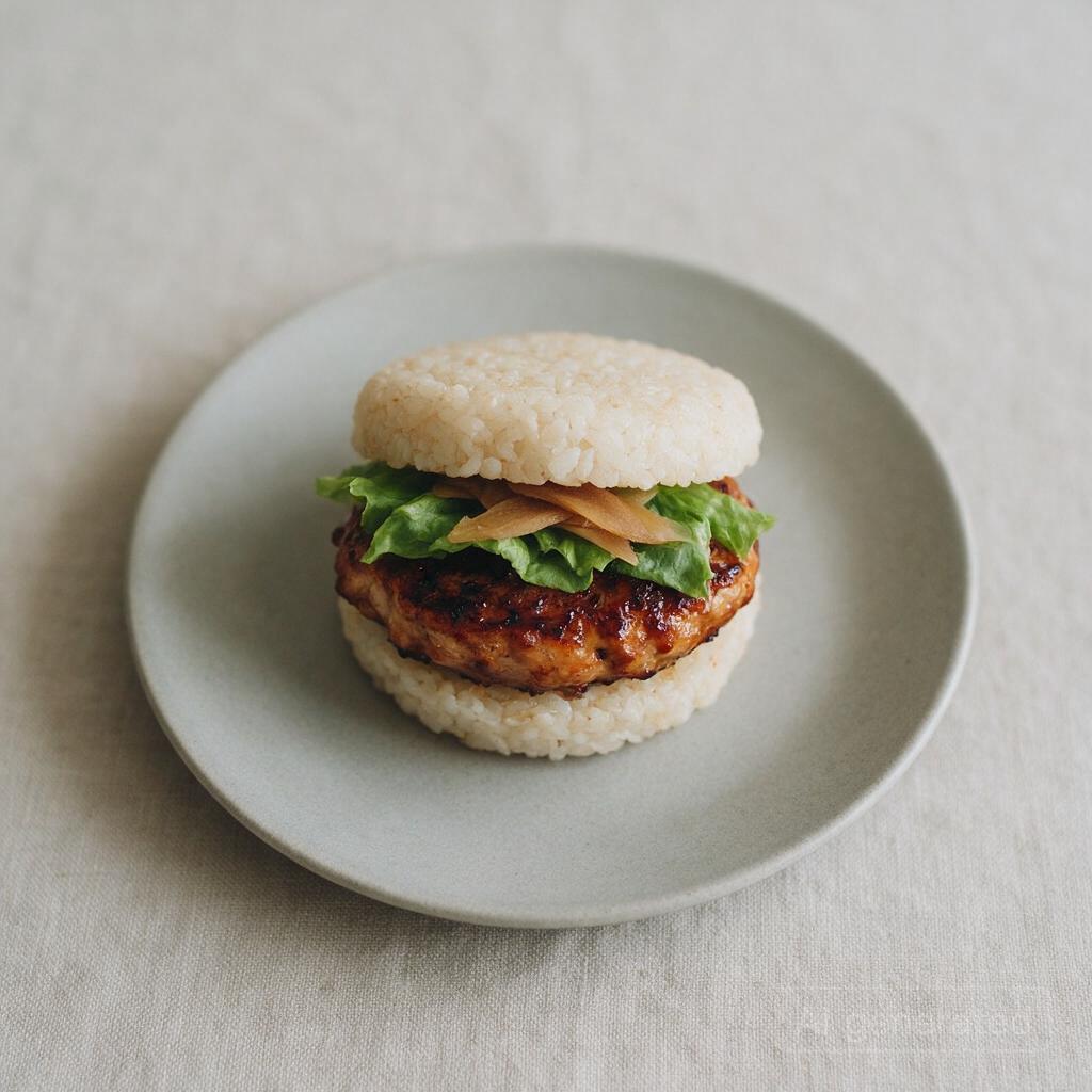 Rice burger with grilled chicken (Yakiniku or Teriyaki)