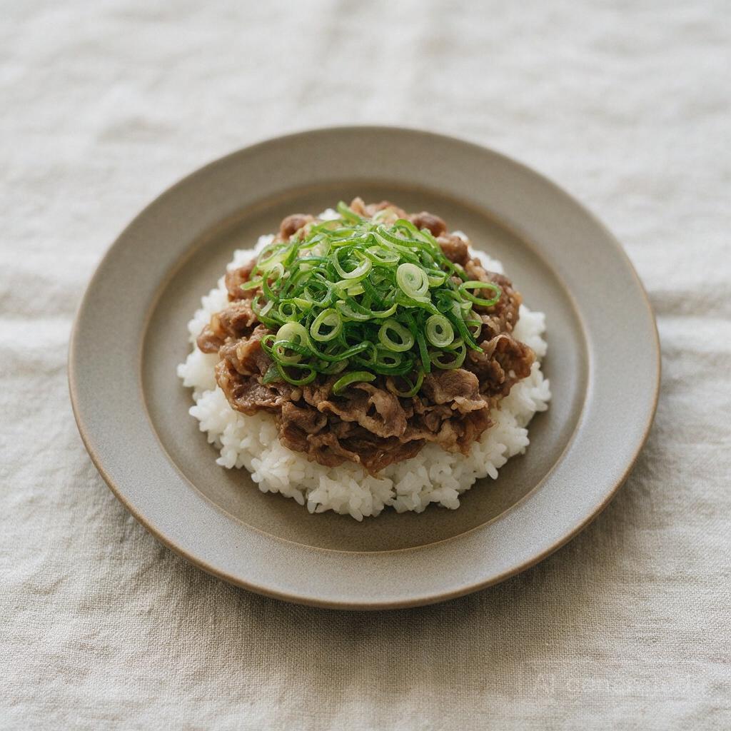 Gyudon (beef bowl) with green onion topping