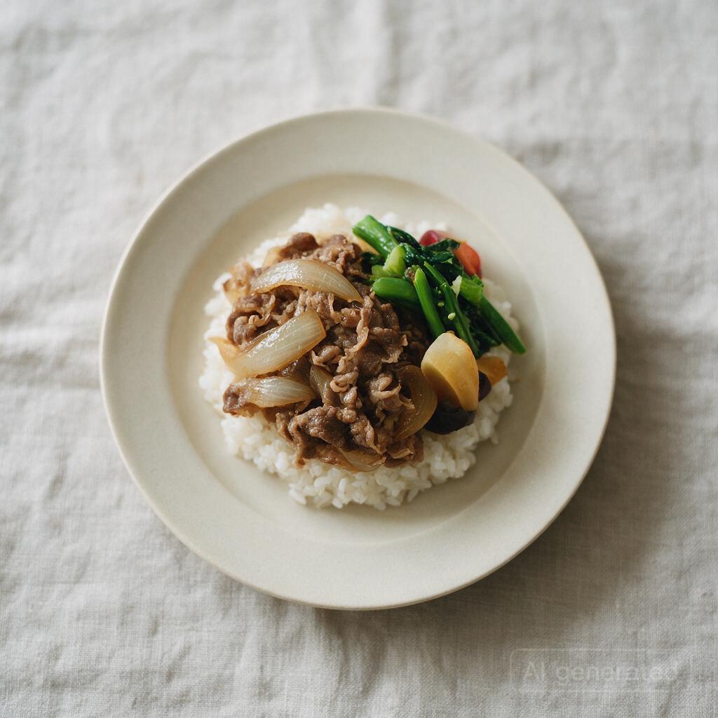 Okazu Gyudon (beef bowl with mixed vegetables)