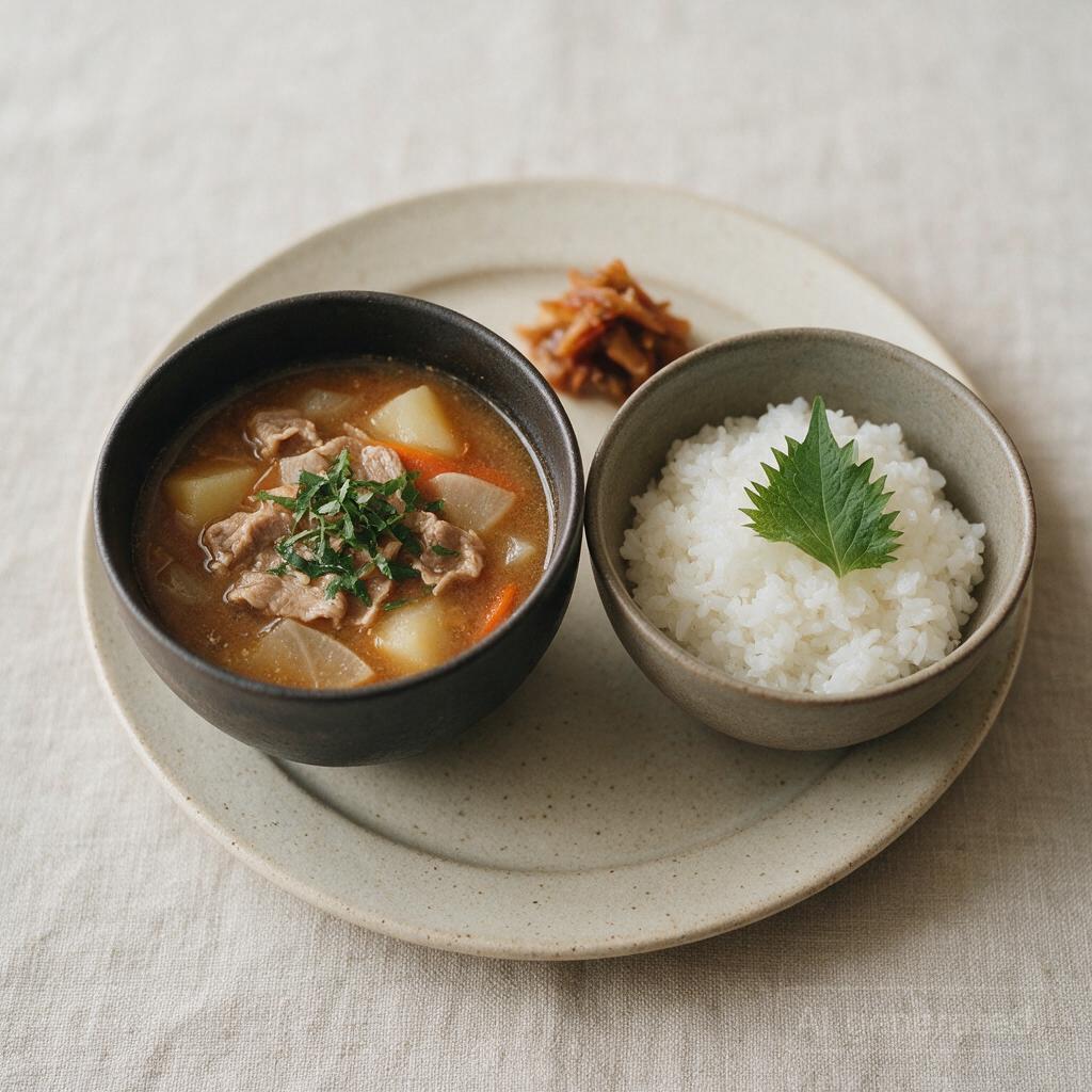 Tonjiru set (pork miso soup with rice)