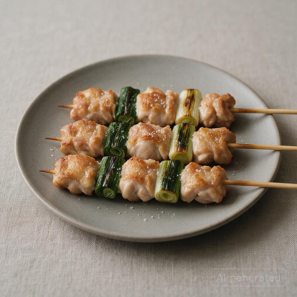 Negima (chicken thigh and leek skewers) with salt