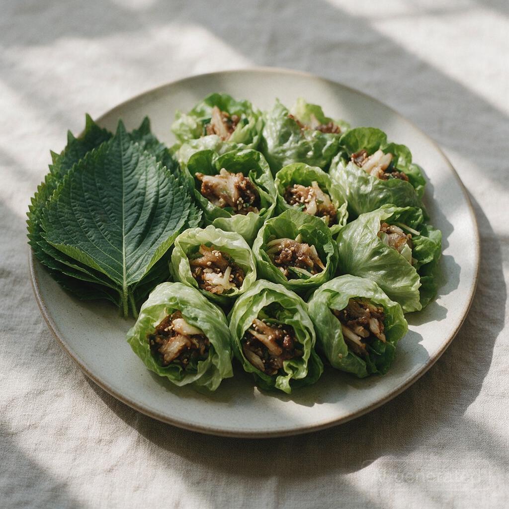 Lettuce wraps or sesame leaf on the table