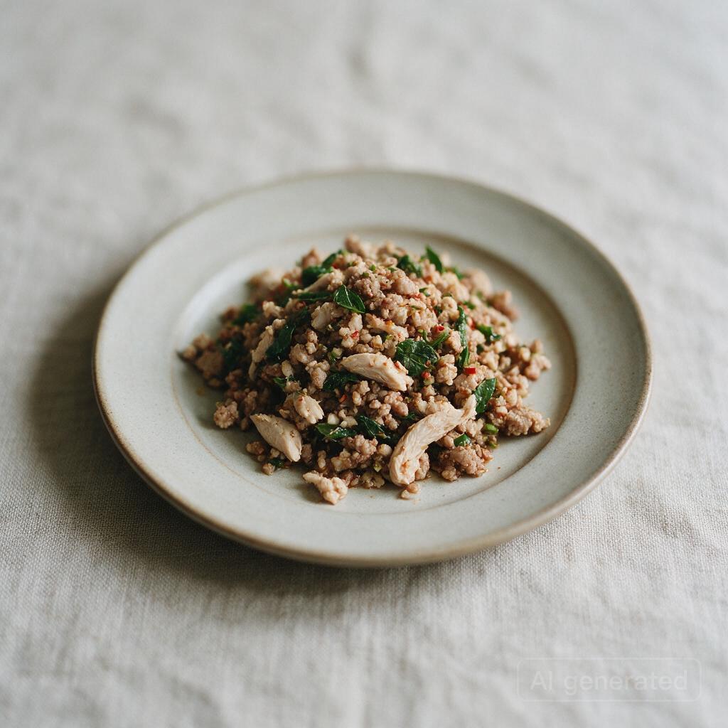 Larb (minced meat salad) with chicken, pork, or turkey